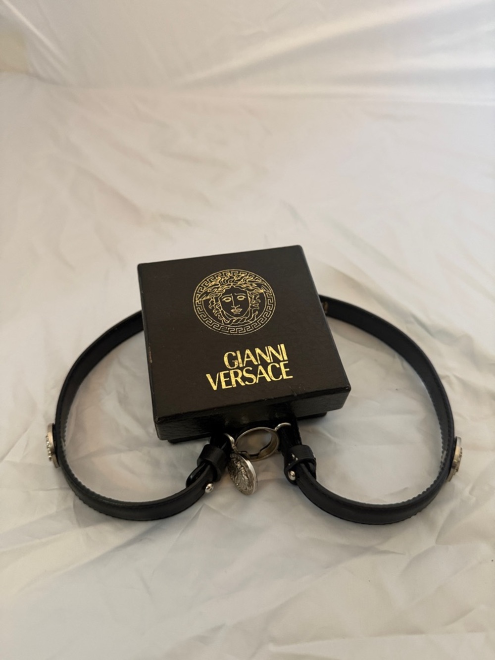 Versace Black Leather Medusa Belt with Silver Medallions - Picture 2 of 5